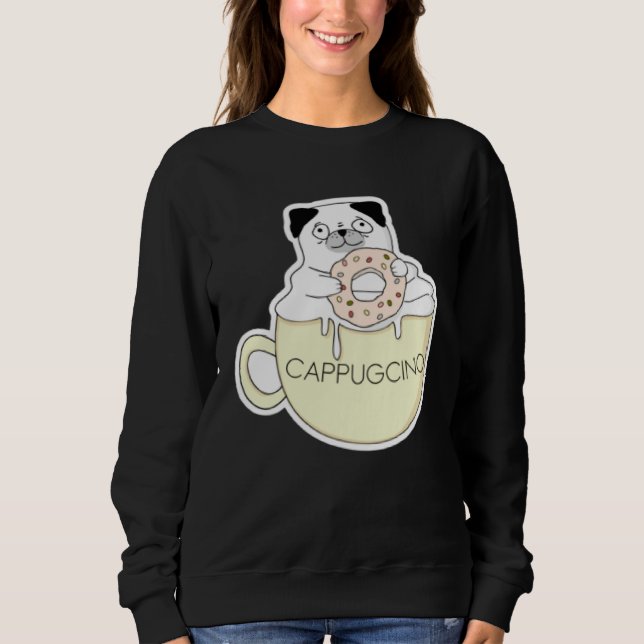 CappugCino Cute Pug with a Cookie in a Cappuccino  T Shirt (Framsida)
