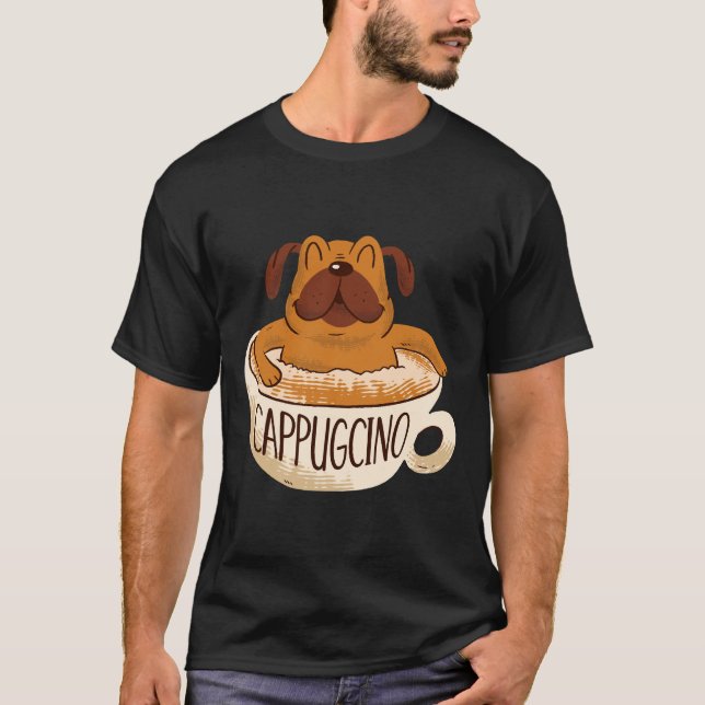 Cappugcino Kaffe Pug Classic  17 T Shirt (Framsida)