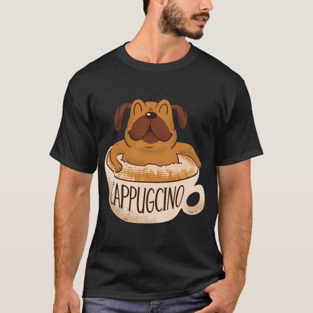 Cappugcino Kaffe Pug T Shirt (Framsida)