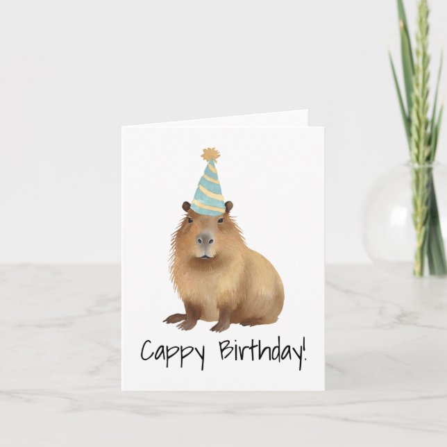 Cappy Birthday Capybara Watercolor Kort (Framsida)