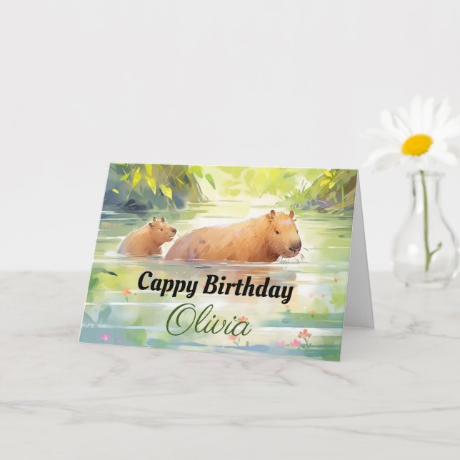 Cappy Birthday! - Cute Capybara Birthday Card Kort (Liten växt)