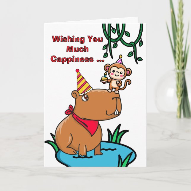 Cappy Birthday Cute Capybara och Monkey Card Kort (Framsida)