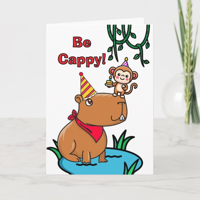 Cappy Birthday Cute Capybara och Monkey Kort (Framsida)