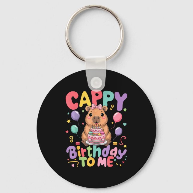Cappy Birthday To Me Cute Capy Capybara Birthday G Nyckelring (Framsida)