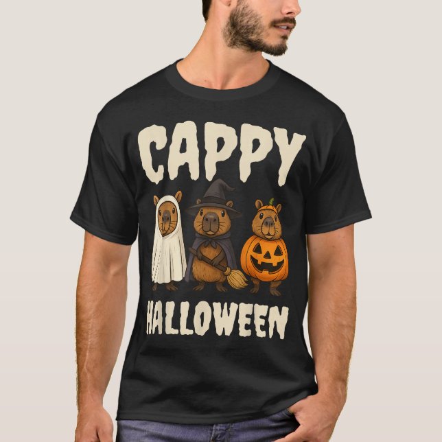 Cappy Halloween Capybara Ghost Witch Pumpkin Spook T Shirt (Framsida)