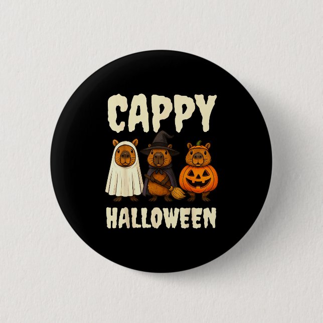 Cappy Halloween Funny Capybara Ghost Witch Pumpkin Knapp (Framsida)