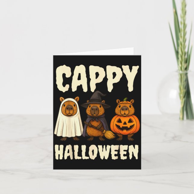 Cappy Halloween Funny Capybara Ghost Witch Pumpkin Kort (Framsida)