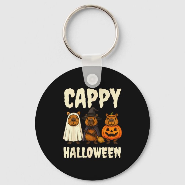 Cappy Halloween Funny Capybara Ghost Witch Pumpkin Nyckelring (Framsida)