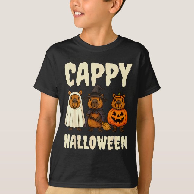 Cappy Halloween Funny Capybara Ghost Witch Pumpkin T Shirt (Framsida)