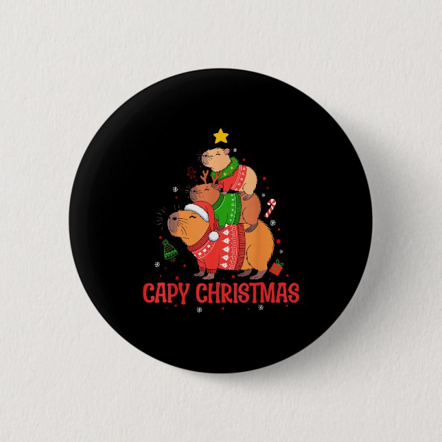Cappy Holidays Capybara Christmas Cute Capy Xmas T Knapp (Framsida)