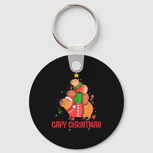 Cappy Holidays Capybara Christmas Cute Capy Xmas T Nyckelring (Framsida)