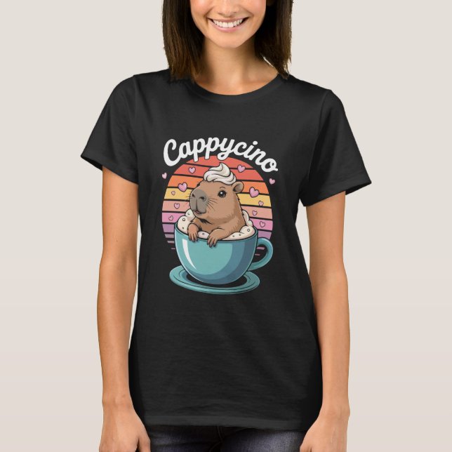 Cappycino Kapybaradjur i Kaffe Kopp T Shirt (Framsida)