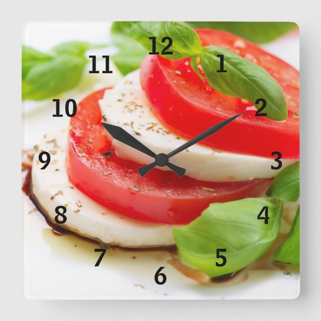 Caprese sallad. Tomat- och Mozzarellaskivor Fyrkantig Klocka (Framsida)
