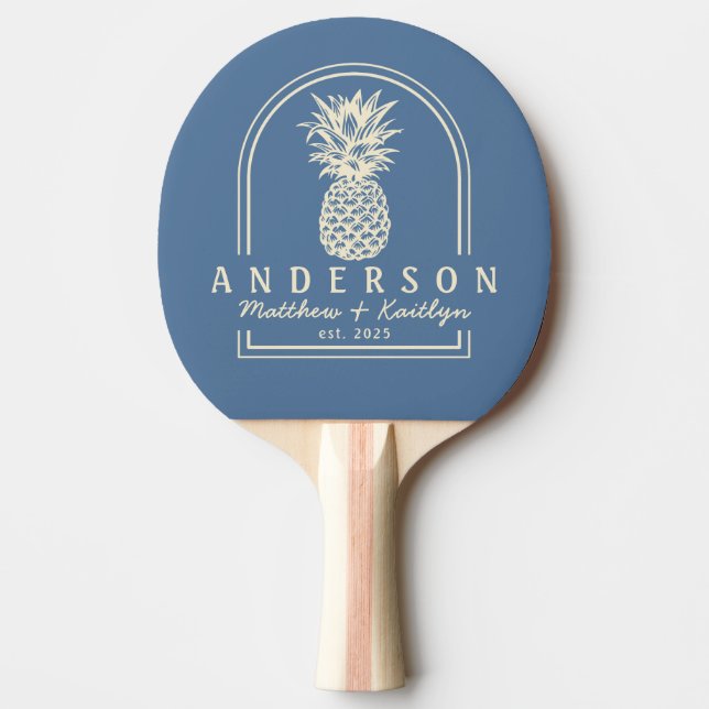 Capri Blue Ananas Bröllopsbåge & Namn Pingisracket (Framsidan)