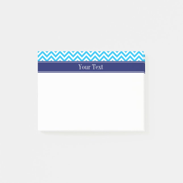 Capri Blue SLg Chevron Navy Namn Monogram Post-it Block (Framsida)