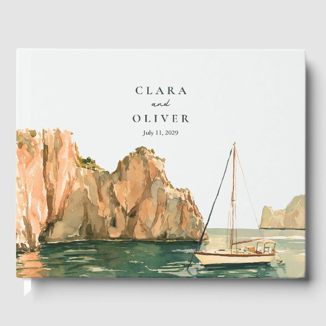 Capri Cove Klippiga Klippor Förankrad Segelbåt Brö Gästböcker (Framsida)