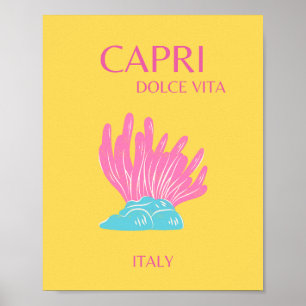 Capri Dolce Vita, Travel Art, Gult Poster