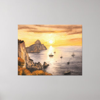 Capri faraglioni-klippor hav solnedgång ritning me canvastryck
