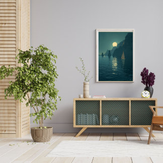 Capri i månsken – Vintage Medelhavsnatt Poster