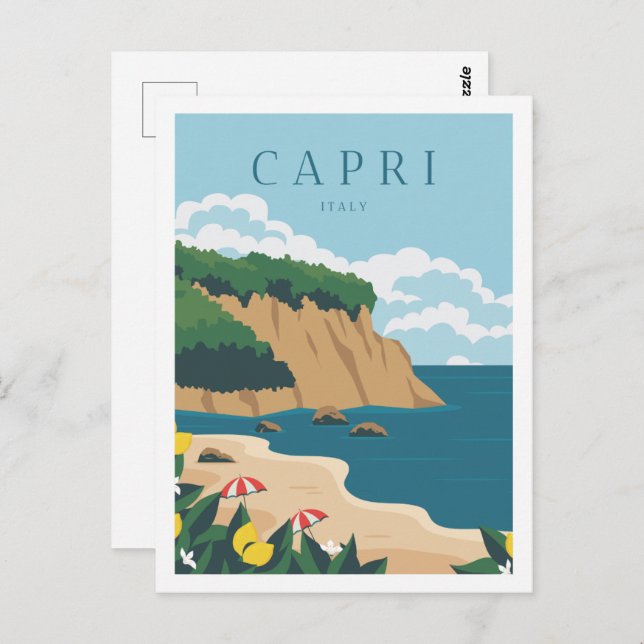 Capri Italien Berömd Travel Ställe Illustration Vykort (Fram/baksida)