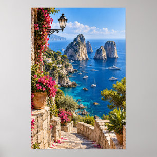 Capri Italien Faraglioni-klipporna Medelhavet Vägg Poster