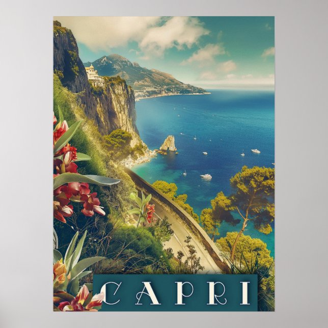 Capri, Italien Italia Kusten Vintage resor Poster (Framsidan)