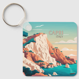 Capri Italien Lemons Mediterranean Island Retro Ke Nyckelring