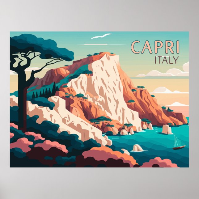 Capri Italien Lemons Mediterranean Island Retro Poster (Framsidan)