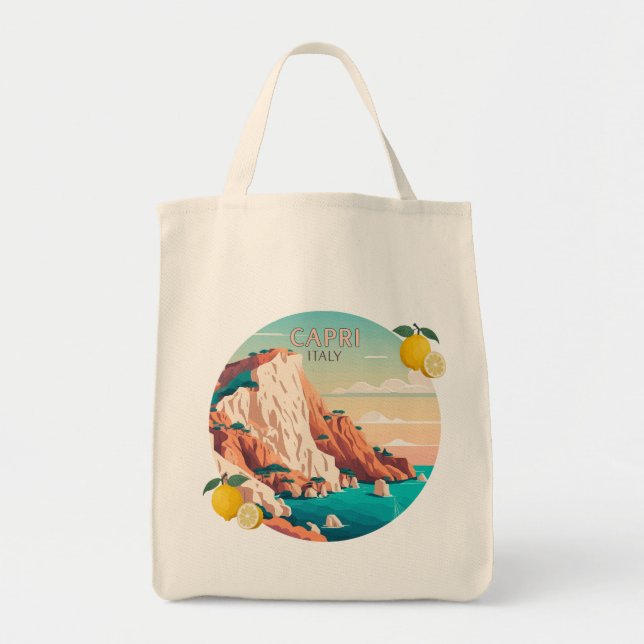 Capri Italien Lemons Mediterranean Island Retro Tygkasse (Framsidan)