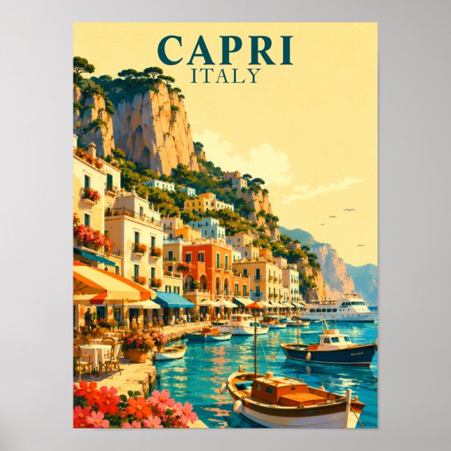 Capri Italien Marina Grande Hamn Souvenir Poster (Framsidan)
