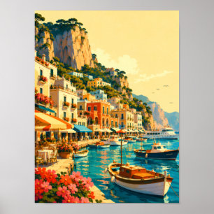 Capri Italien Marina Grande Hamn Souvenir Poster