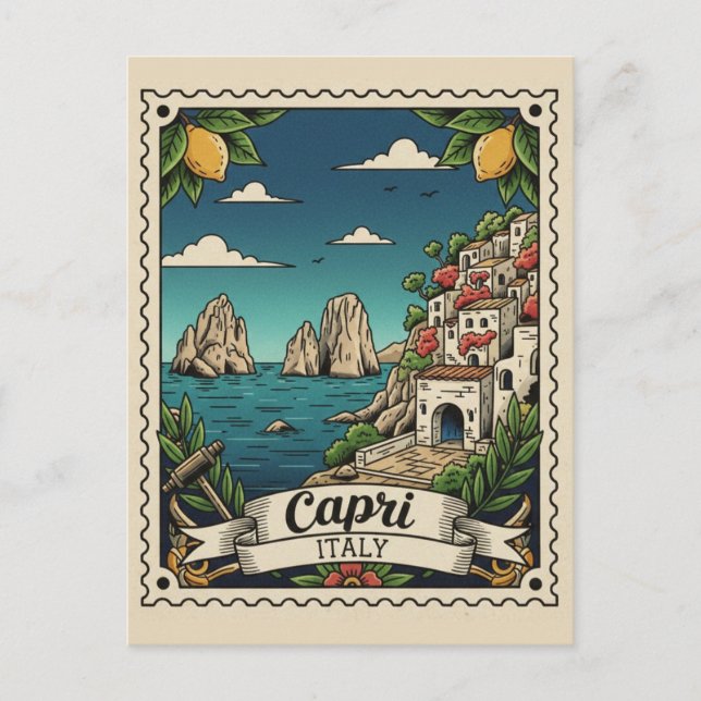 Capri Italien Resa Vykort (Framsida)