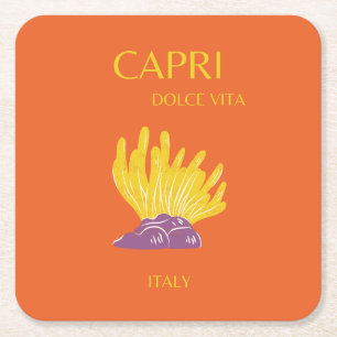 Capri, Italien, resor, vallmo, Orange Underlägg Papper Kvadrat