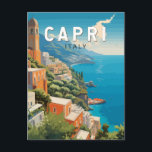 Capri Italien Travel Art-Vintage Vykort<br><div class="desc">Färgdesign för Capri-retrovektor. Capri,  en ö i Italiens Neapelbukt,  är känd för sitt svåra landskap.</div>