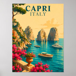 Capri Italien Vintage Resa Faraglioni Havsstackar Poster