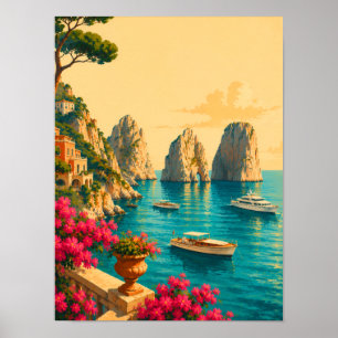 Capri Italien Vintage Resa Faraglioni Havsstackar Poster