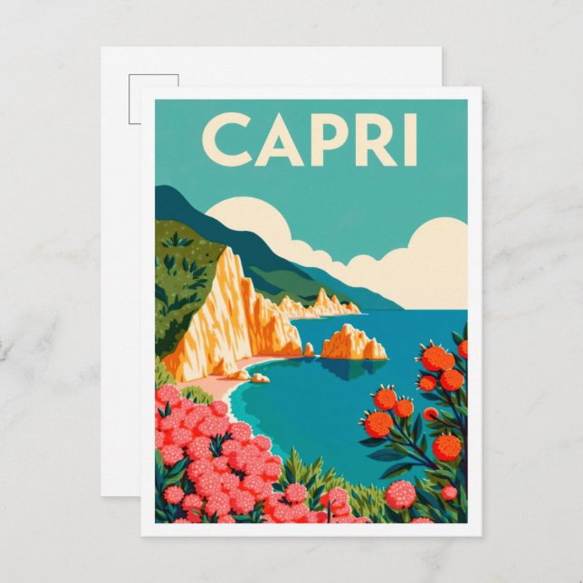 Capri Italy Art vintage Travel Vykort (Fram/baksida)