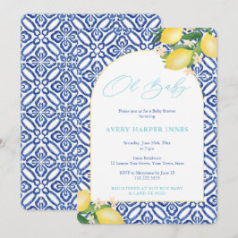 Capri Lemons Teal Oh Baby Theme Baby Shower Inbjudningar