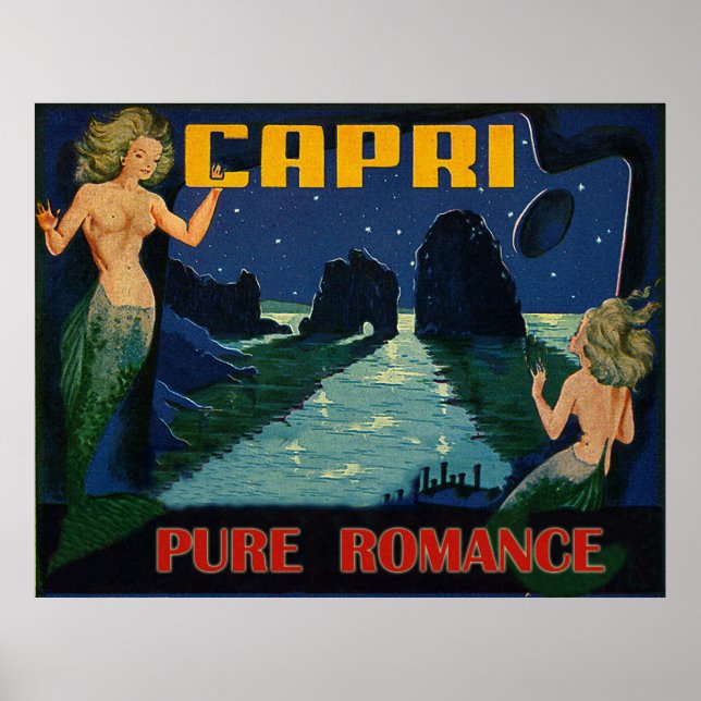 Capri, ren romantik, sjöjungfruar på natten, vinta poster (Framsidan)