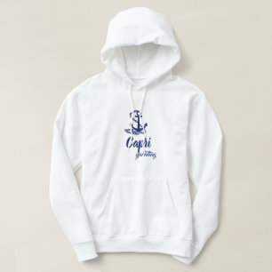 Capri Yachting Blue Anchor on White Maritime Stil Hoodie