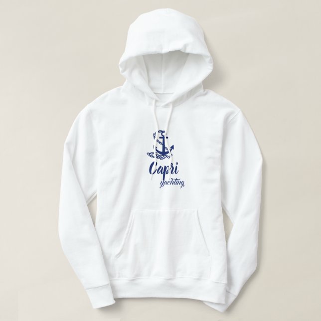 Capri Yachting Blue Anchor on White Maritime Stil Hoodie (Design framsida)
