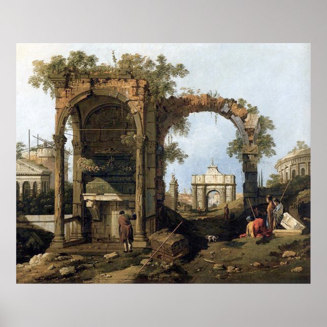 Capriccio med klassiska ruiner och byggnad poster (Framsidan)