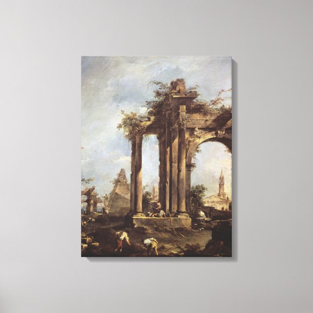Capriccio with Roman Ruins, a Pyramid och Canvastryck (Framsida)