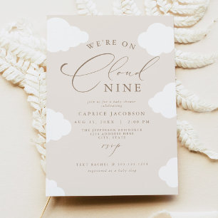 CAPRICE Beige Cream Cloud Nine Baby Shower Inbjudningar