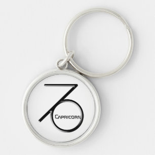 CAPRICORN, abstrakt utformning av Zodiac-signalen, Rund Silverfärgad Nyckelring