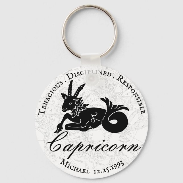 Capricorn Astrology Zodiac Black White Anpassnings Nyckelring (Framsida)