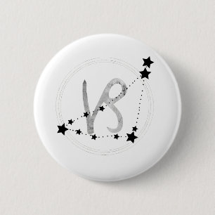 Capricorn Black och silver zodiac-konstellation Knapp