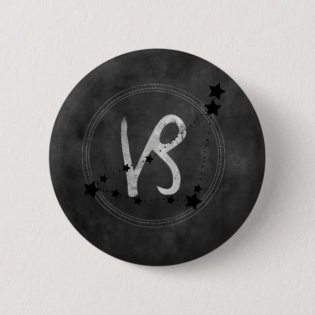 Capricorn black & silver zodiac-konstellation gråt knapp (Framsida)