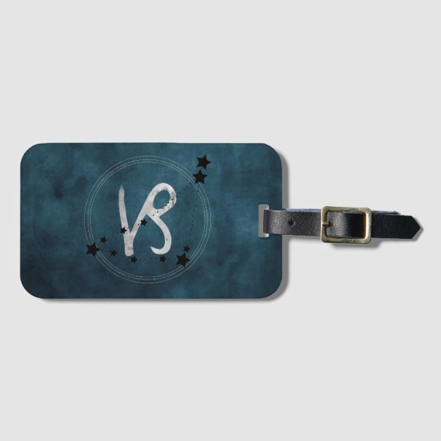 Capricorn black & silver zodiac konstellation teal bagagebricka (Framsida horisontal)