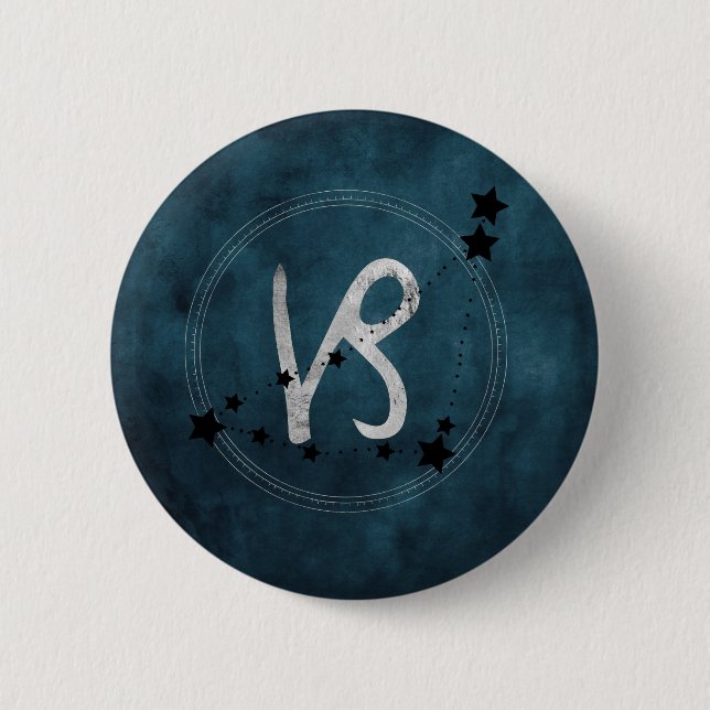 Capricorn black & silver zodiac konstellation teal knapp (Framsida)